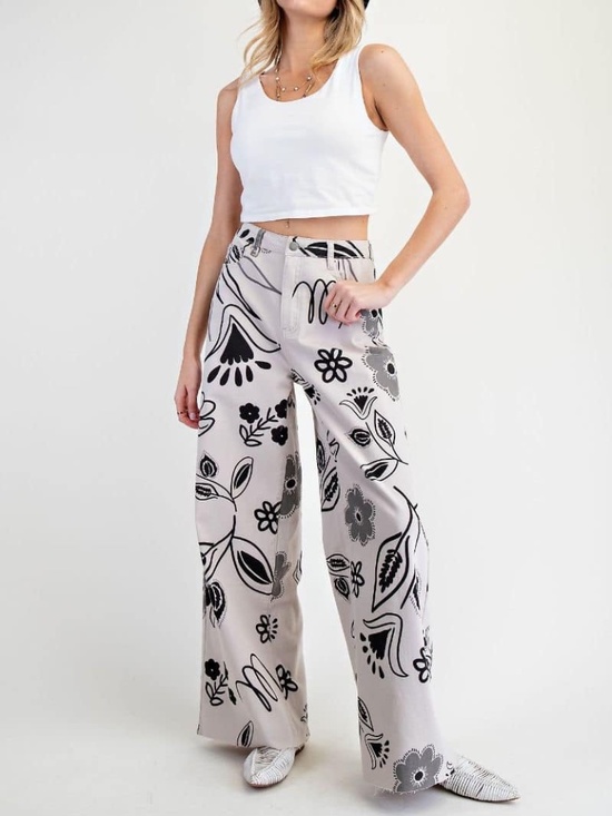 easel Pants - New Easel Women's Floral Printed High Rise Wide Leg Pants Denim Size Small